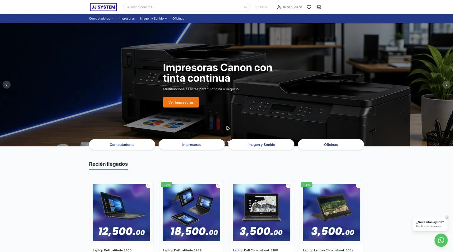 Captura del sitio web de JJ System